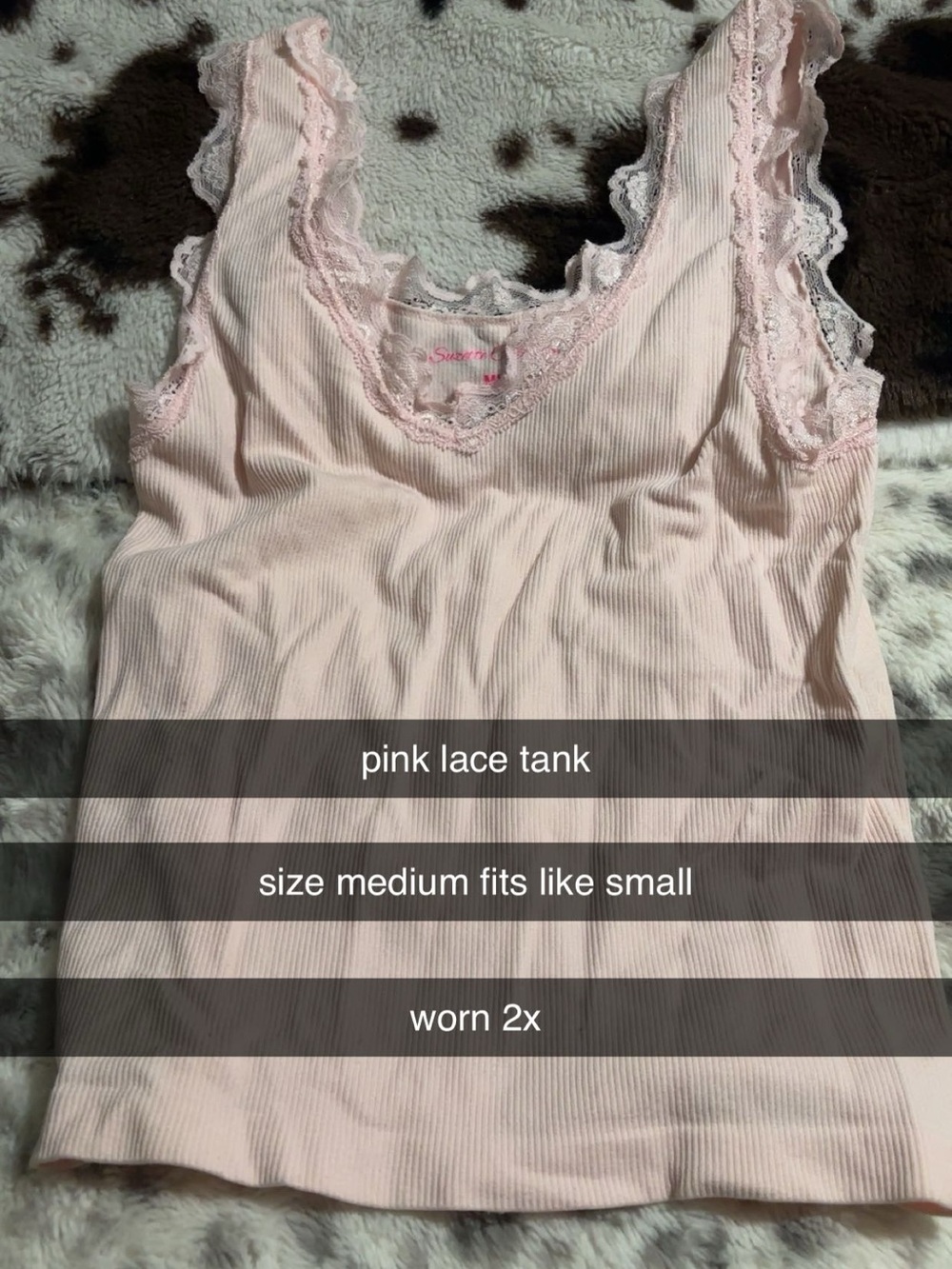 Pink Lace Trim Ribbed Tank Top - Women